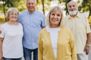 Group of old people walking outdoor
